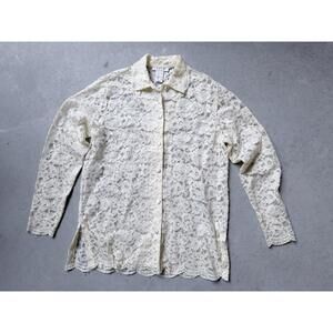 Women's Ivory Lace Button-Up Blouse